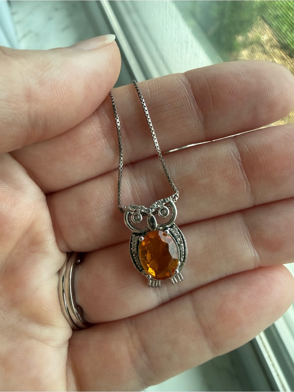 Sterling Silver Owl Pendant Necklace | Nov Birthstone